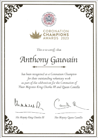 cORONATION cHAMPION cERTIFICATE - tONY gAUVAIN